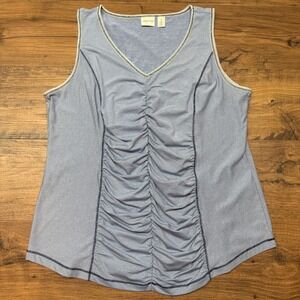 Chico's Zenergy Ruched Striped Tank Top Womens 3 XLarge Blue White Summer